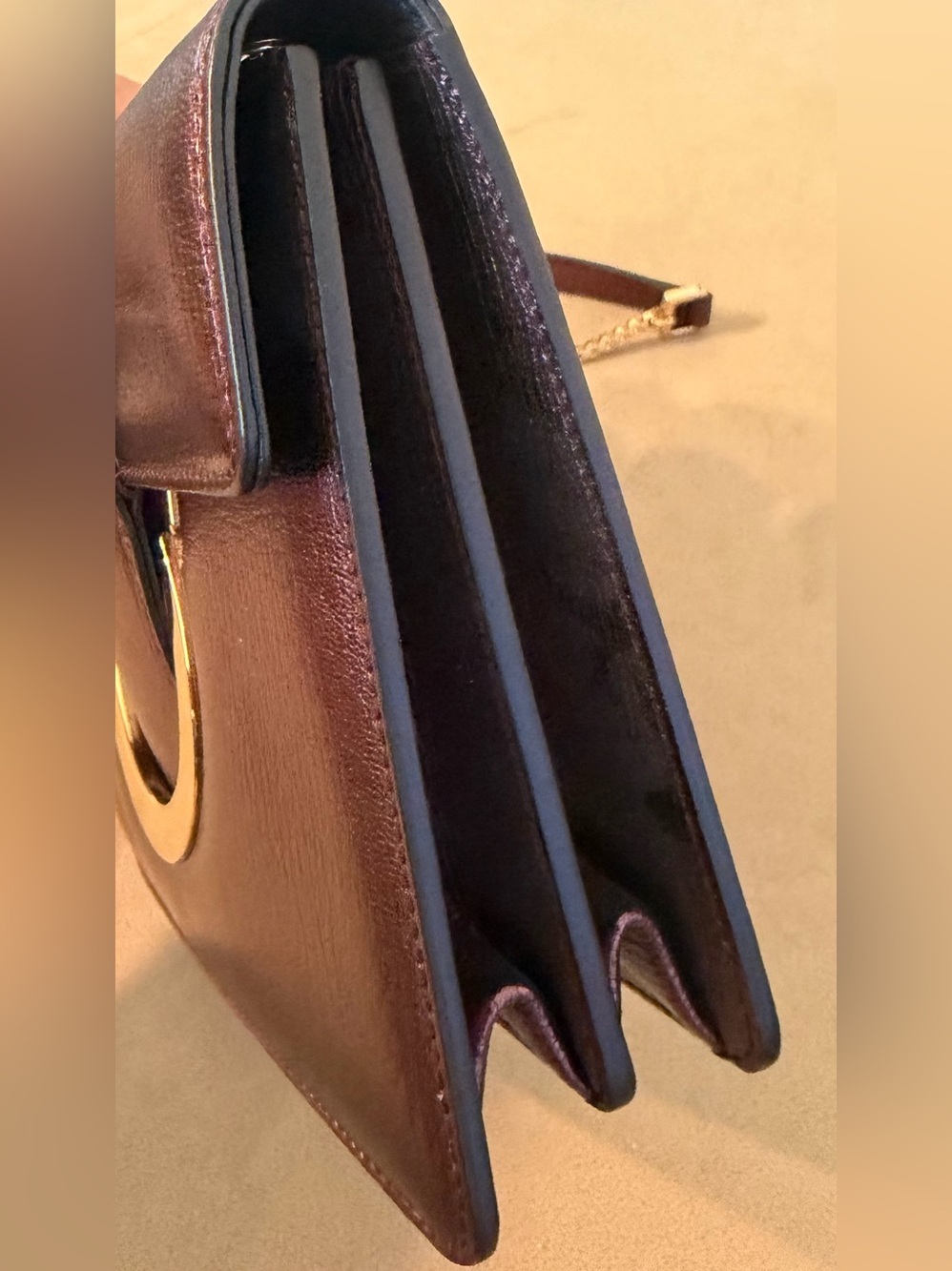 Elegant Metallic Burgundy Thalia Shoulder Bag with Gold Accent 8x6x2 - Picture 8 of 11
